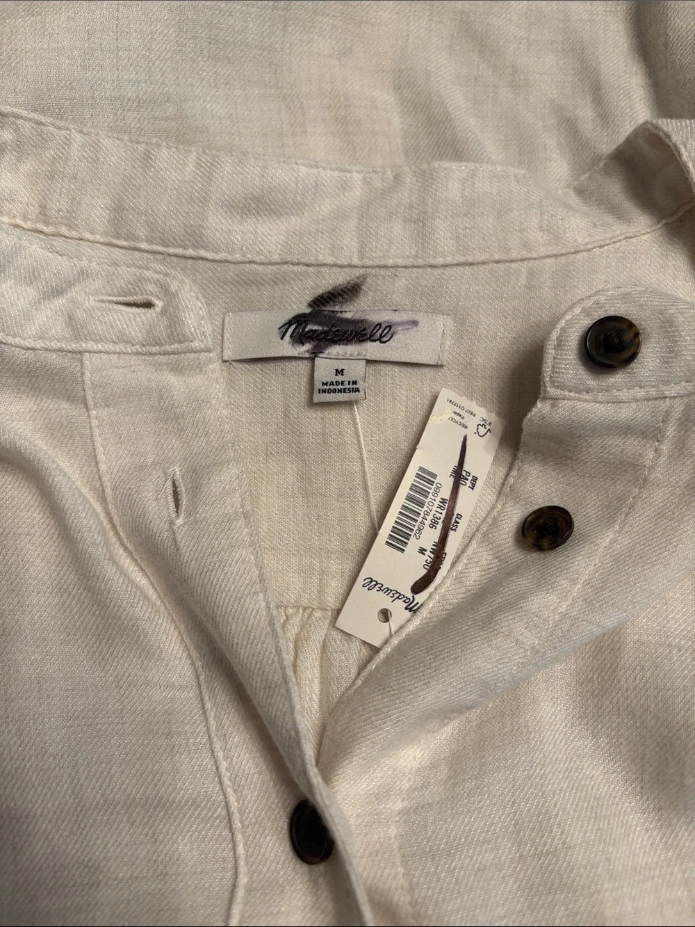 Madewell Stand-Collar Button-Up Shirt in Flannel ivory women’s Size M NWT